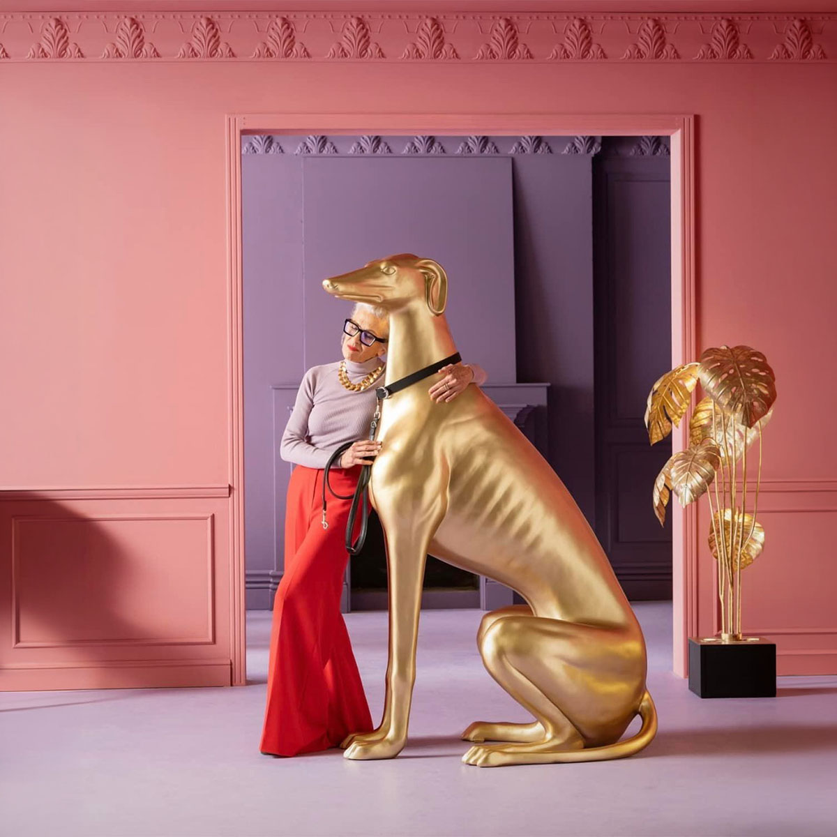 Duża Figura Dekoracyjna Greyhound Złoty