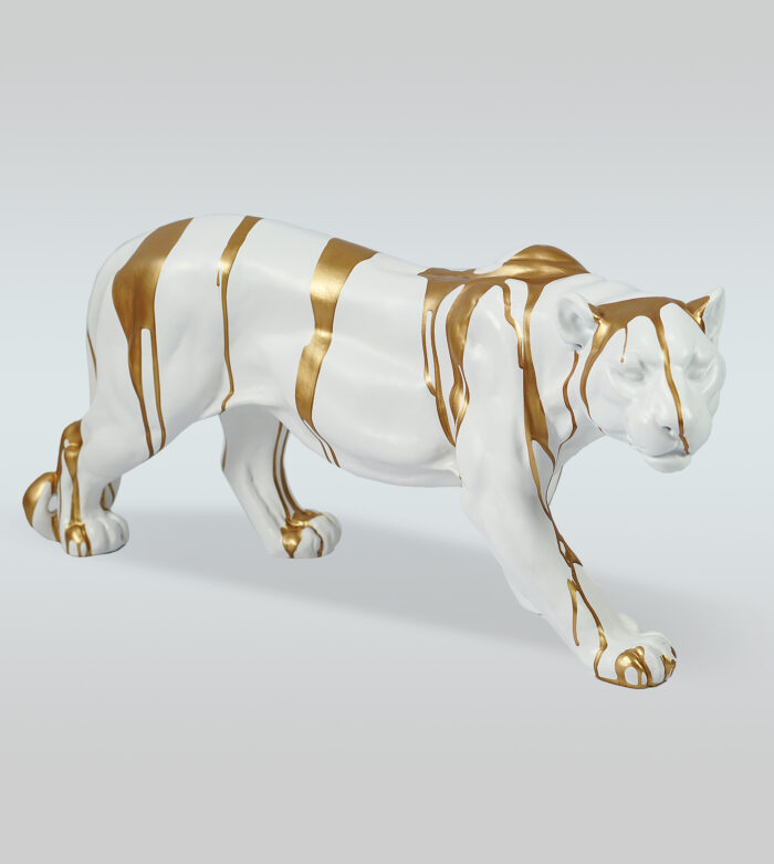 Figura 3D Biała Pantera Złoty Trash