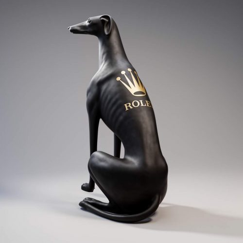 Duża figura czarny pies greyhound Rlx