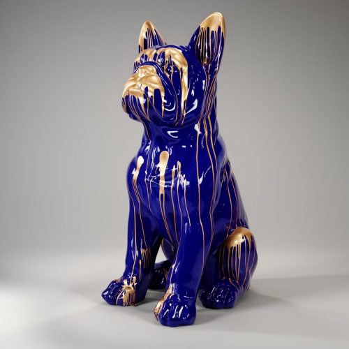Duża figura bulldog francuski „Juki”- niebieski / złoty trash