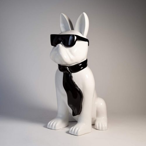 Średnia Figura Bulldoga z Krawatem w Okularach - Biało Czarny