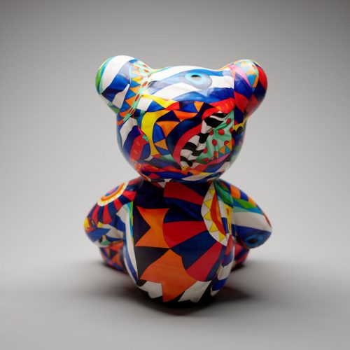 figura misia z włókna szklanego, kolorowa geometryczna rzeźba w stylu pop art do dekoracji lub reklamy