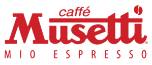 Figury Reklamowe Filżanek Musetti 3 Logo marki Musetti czerwonym kolorem z napisem "caffé Musetti MIO ESPRESSO"