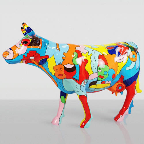 Duża Figura - Krowa Malowana Ręcznie Motyw Picasso