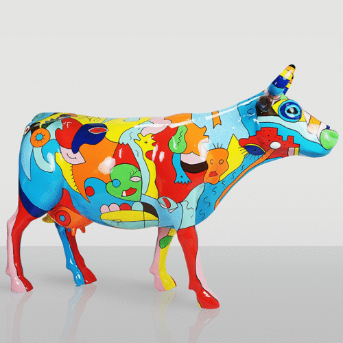 Duża Figura - Krowa Malowana Ręcznie Motyw Picasso