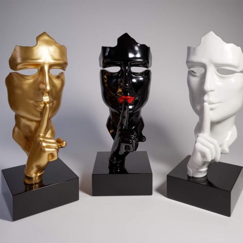 Duża Artystyczna Figura 3D Maska Ciszy - Czerwone Usta