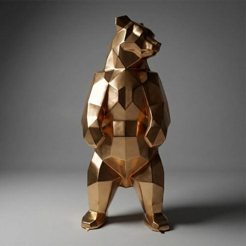 Duża Figura Lowpoly Miś Kwadratowy Złoty
