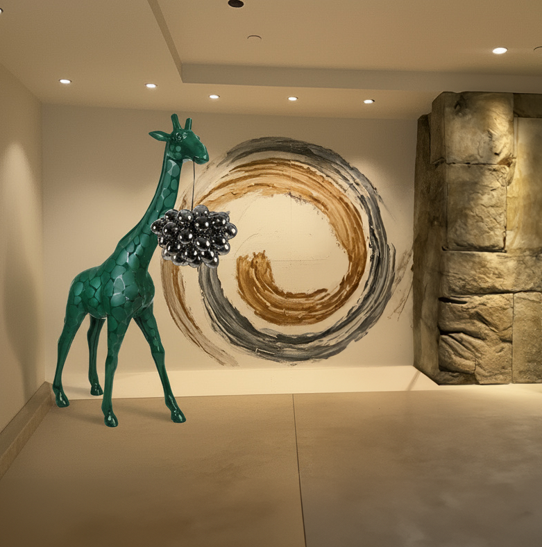 Duża Żyrafa 230cm Lampa - Wersja Zielona Z Łatami 1 Duża Żyrafa 230cm Lampa - Wersja Zielona Z Łatami