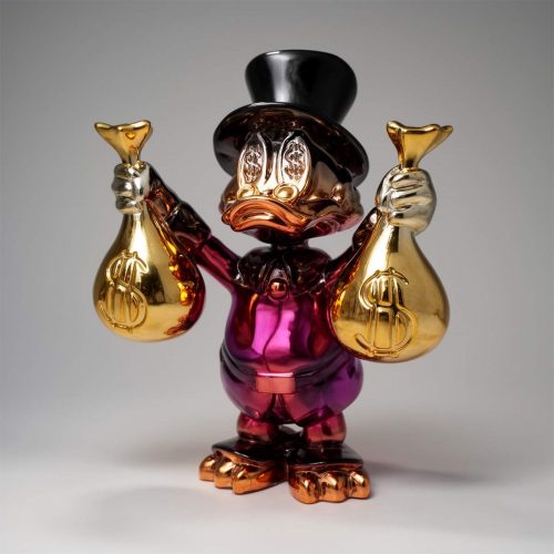 Figura Dekoracyjna - Mini Kaczor Sknerus McKwacz z workami w chromie