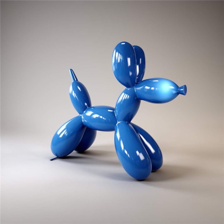 figura psa z balonów z laminatu w błękitnym, błyszczącym, realistycznym stylu, dekoracja reklamowa/event