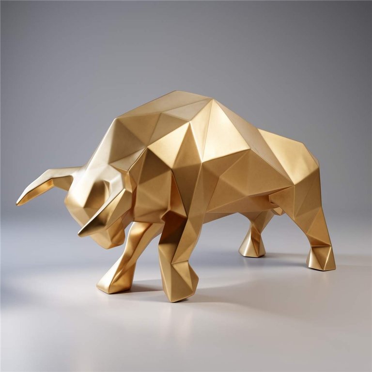 figura byka z włókna szklanego w złotym kolorze, geometryczna, nowoczesna rzeźba reklamowa do galerii lub eventu
