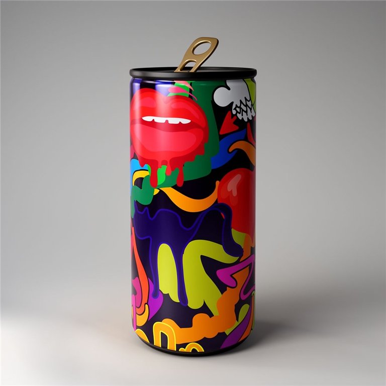 figura puszka z kolorowym graffiti, włókno szklane, styl pop-art, jaskrawe czerwone usta, dekoracja reklamowa/event