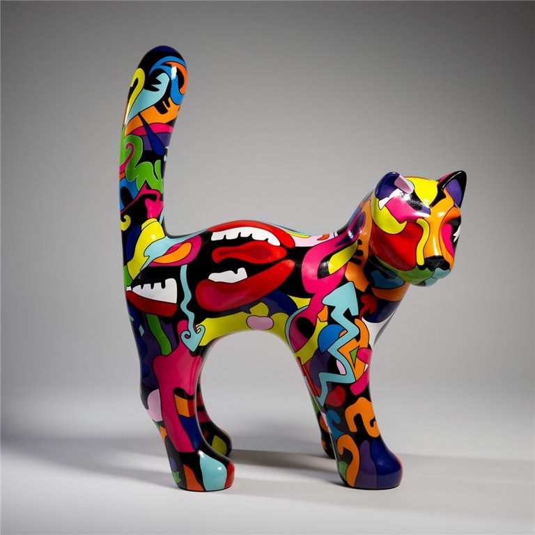 figura kota z włókna szklanego w stylu pop art, kolorowa lamparcata dekoracja reklamowa do galerii eventów