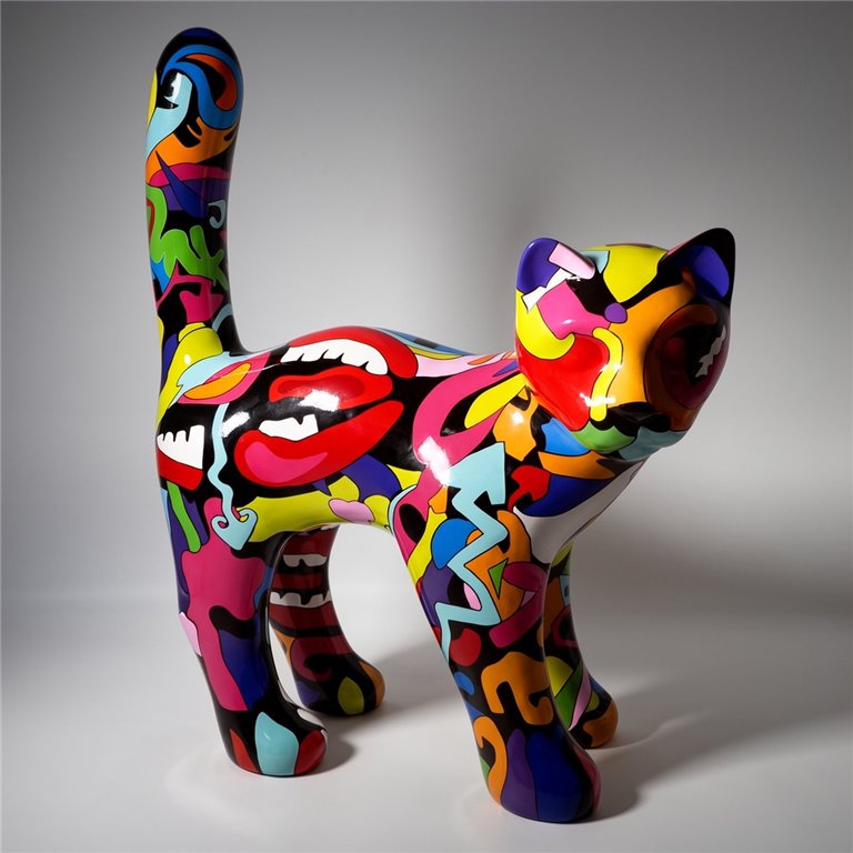 figura kota z laminatu w stylu pop art, kolorowa abstrakcyjna dekoracja do galerii lub eventu