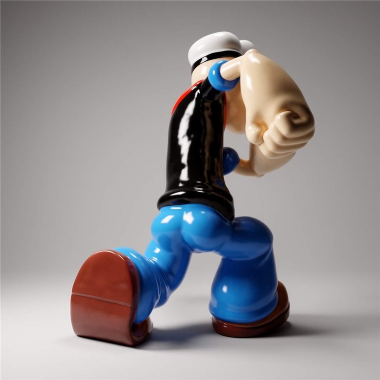 figura Popeye z włókna szklanego w realistycznym stylu, niebieskie spodnie, czarna koszula i potężna ręka, dekoracja reklamowa/event