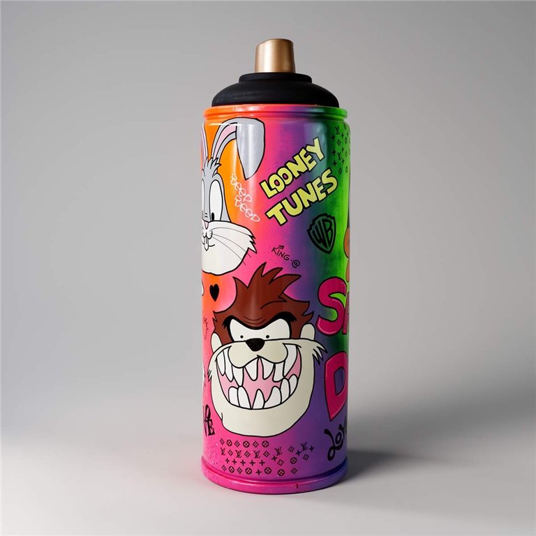 figura puszka spray z postaciami Looney Tunes, włókno szklane, kolorowa, graffiti styl, dekoracja eventowa
