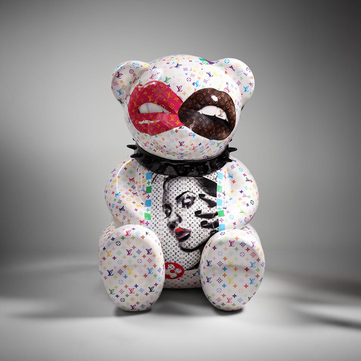Artystyczna Figura Misia Siedzącego Louis Vuitton Graffiti - tył