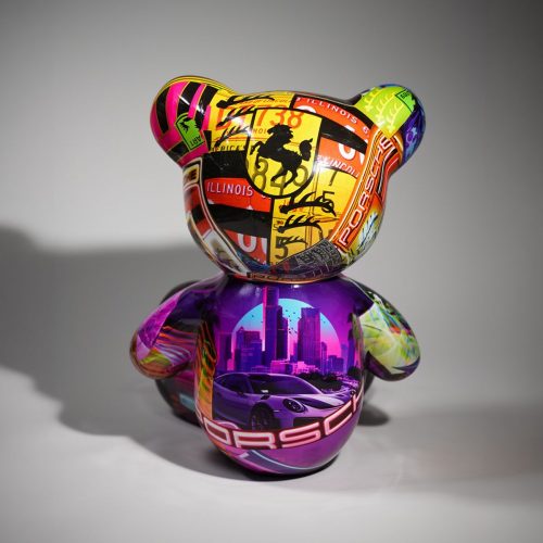 Artystyczna Figura Misia Siedzącego Porsche Pop Art - przód