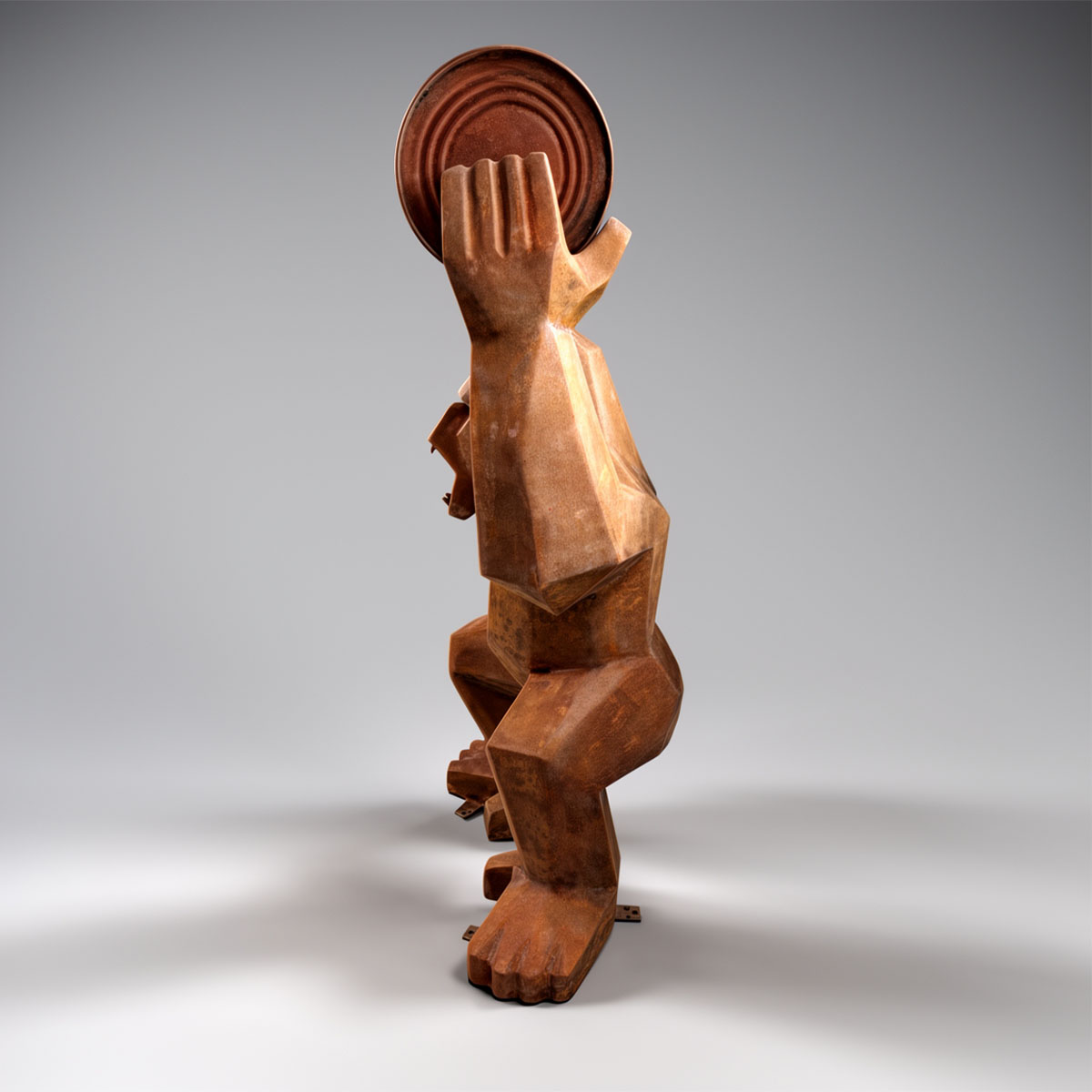 Figura Lowpoly Goryl Kwadratowy z Beczką Efekt Rdzy - obrazek 6