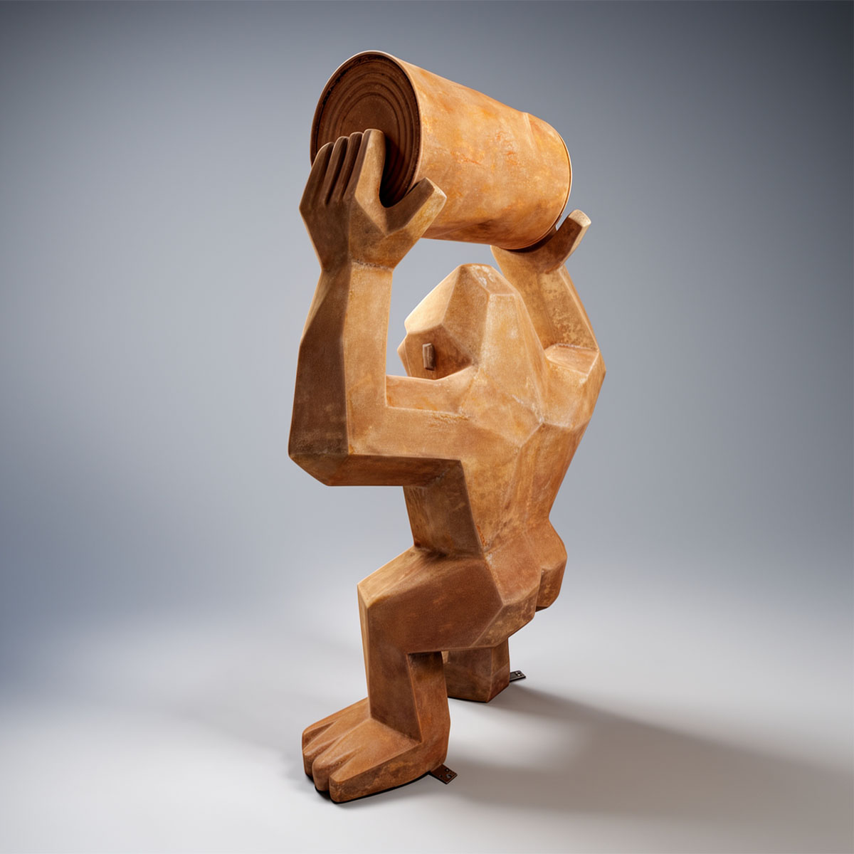 Figura Lowpoly Goryl Kwadratowy z Beczką Efekt Rdzy - obrazek 7