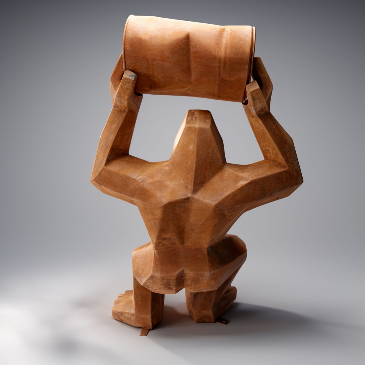 Figura Lowpoly Goryl Kwadratowy z Beczką Efekt Rdzy - obrazek 8