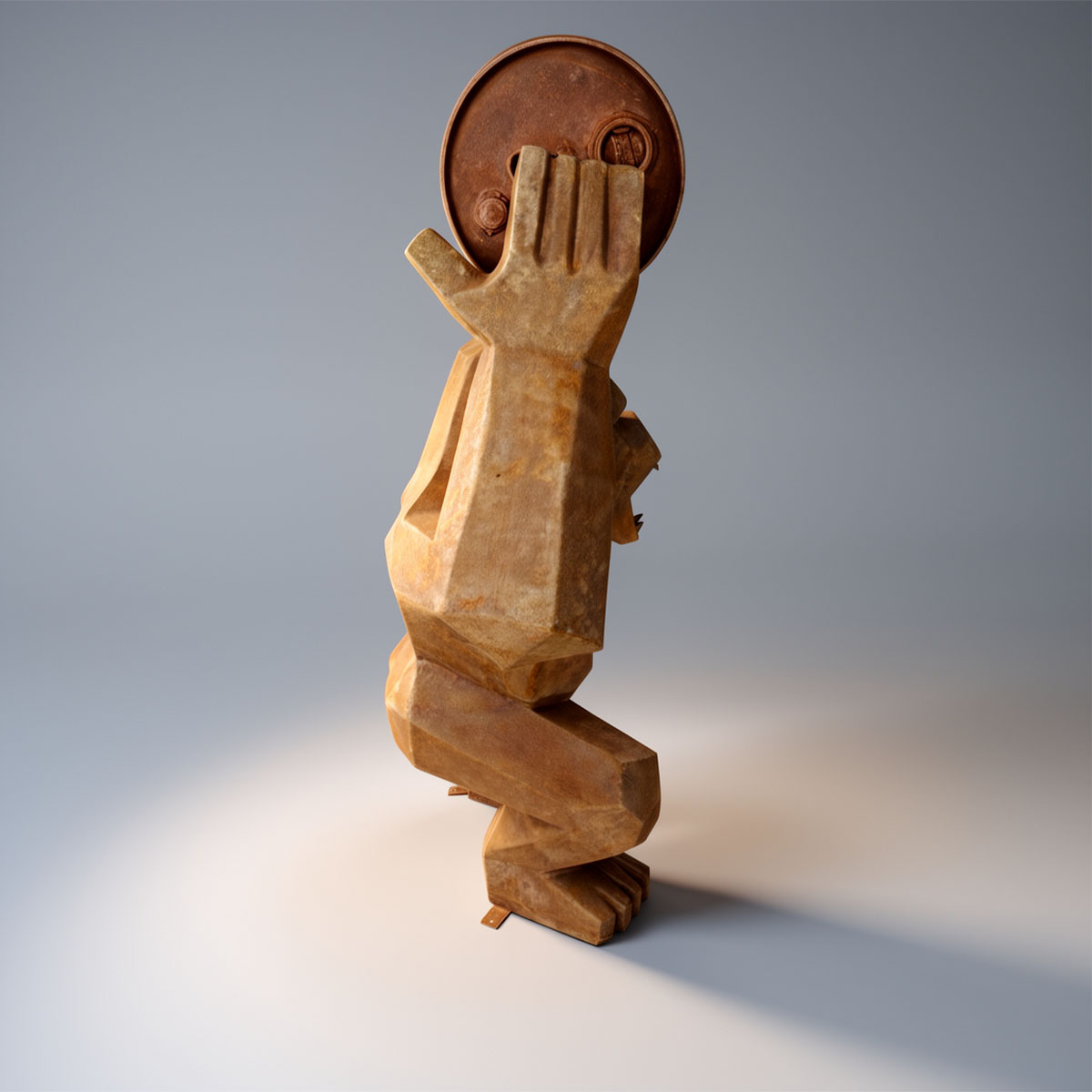 Figura Lowpoly Goryl Kwadratowy z Beczką Efekt Rdzy - obrazek 5